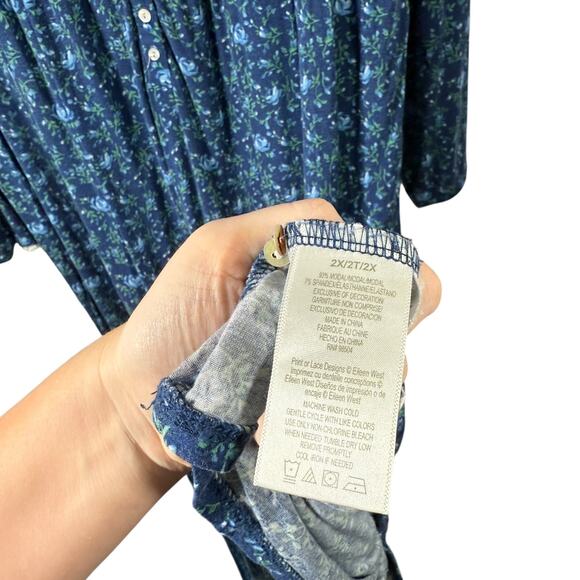 Eileen West Blue Floral Nightgown Modal Cottagecore Sleep Womens Plus 2x - Picture 4 of 7